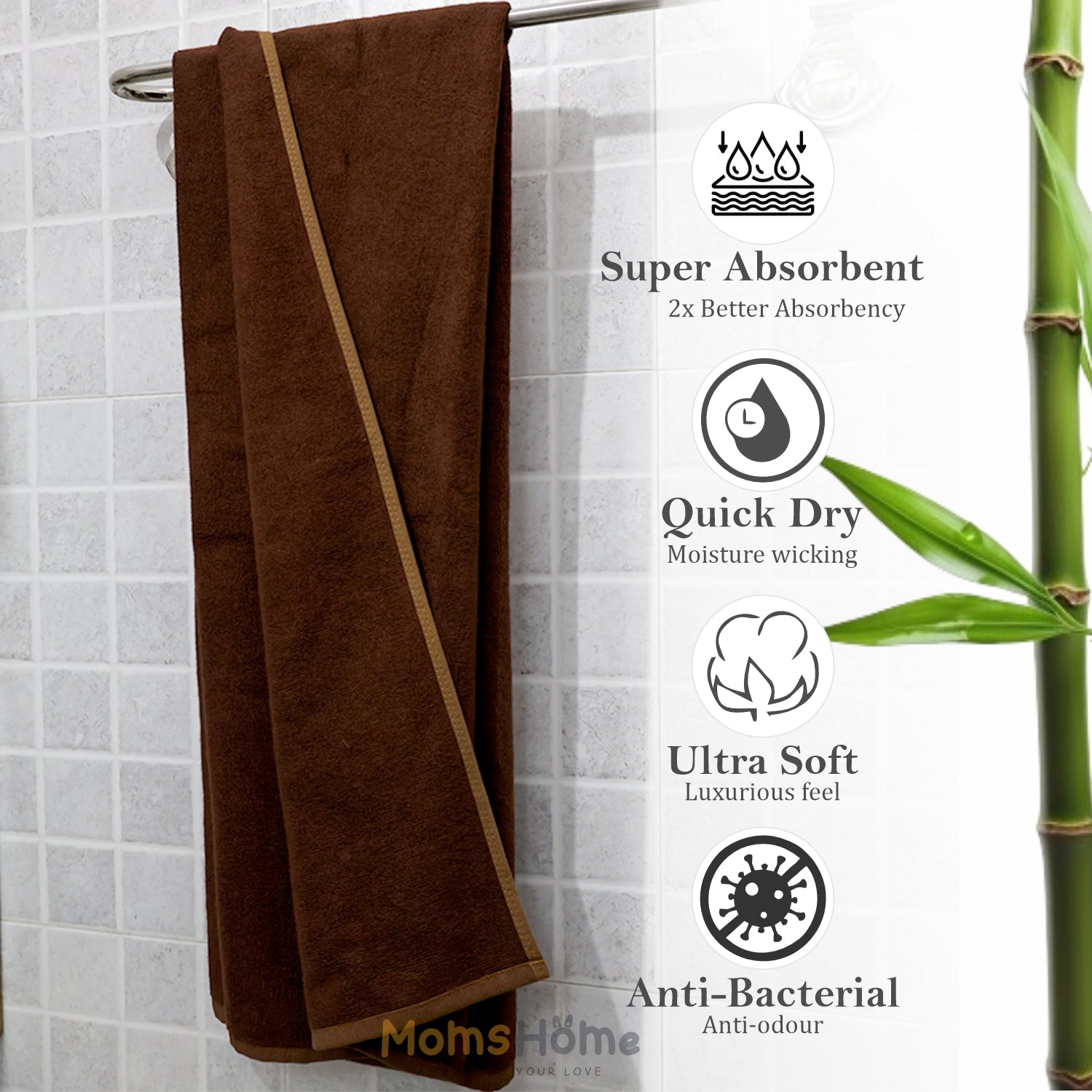 Moms Home Organic Cotton Bamboo Bath Towel | 75x150 CM | Pack Of 1