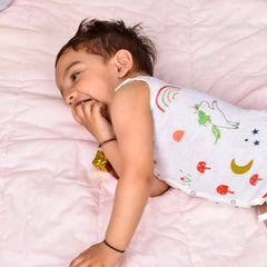 Moms Home Baby Unisex Organic Cotton Muslin Jhabla & Nappy - Unicorn - Set of  1