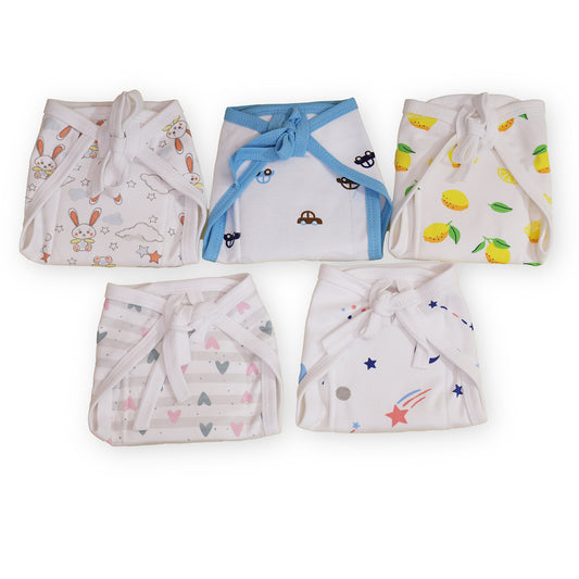 Printed Cushioned Nappies Combo | Organic Cotton Nappies For New Born Baby | 0-6 Months | Pack of 5