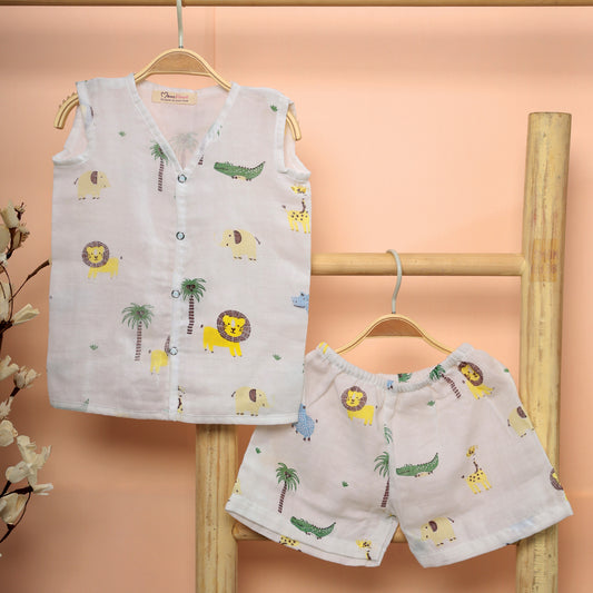 Organic Cotton Muslin Jhabla Short Set | Summer Clothing Set | 6-12 Months