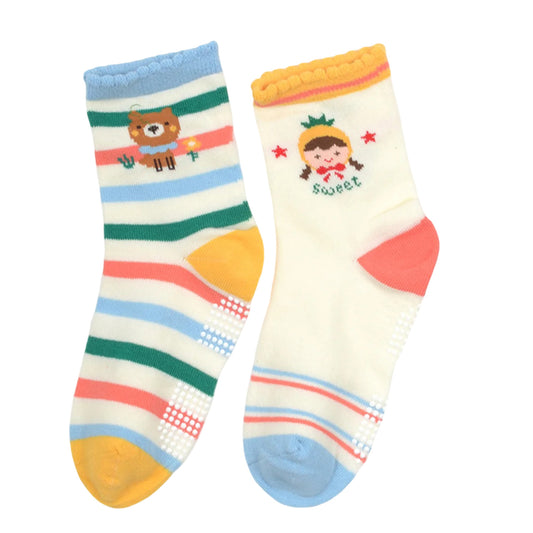 Organic Cotton Anti-Skid Socks for Boys & Girls | Non-Slip Grip Socks | Mixed Prints & Designs | Pack of 2