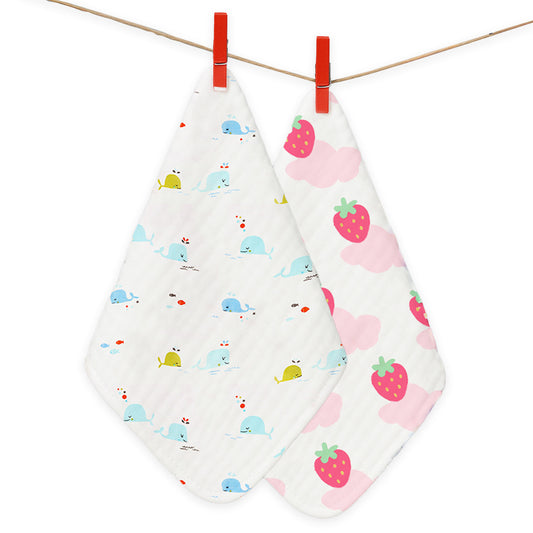 Muslin Wash Cloths Towels cum Square Wipes | 30 x30 CM | Pack of 2 | Mix Design