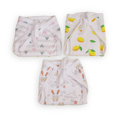 Printed Cushioned Nappies Combo | Organic Cotton Nappies For New Born Baby | 0-6 Months | Heart, Lemon, Bunny | Pack of 3