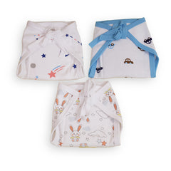 Printed Cushioned Nappies Combo | Organic Cotton Nappies For New Born Baby | 0-6 Months | Galaxy, Car, Bunny | Pack of 3