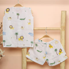 Organic Cotton Muslin Jhabla Short Set | Summer Clothing Set | 6-12 Months