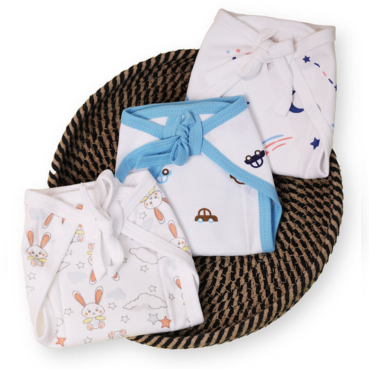 Printed Cushioned Nappies Combo | Organic Cotton Nappies For New Born Baby | 0-6 Months | Galaxy, Car, Bunny | Pack of 3