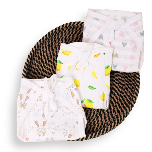 Printed Cushioned Nappies Combo | Organic Cotton Nappies For New Born Baby | 0-6 Months | Heart, Lemon, Bunny | Pack of 3