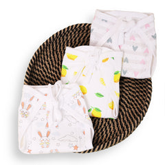 Printed Cushioned Nappies Combo | Organic Cotton Nappies For New Born Baby | 0-6 Months | Heart, Lemon, Bunny | Pack of 3