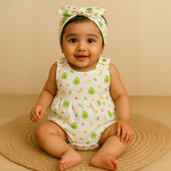 Girls Frock Style Onesie | Stylish Organic Cotton Baby Dress Bodysuit for Newborn & Infant Girls | Snap Button Romper for Babies | 0-6 Months | Pack of 1