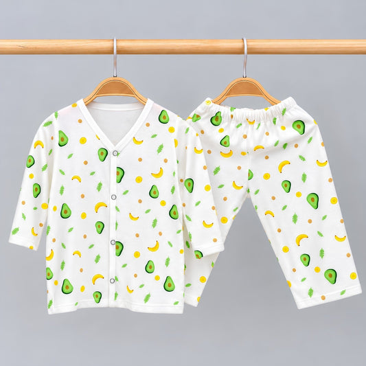 Organic Cotton Muslin Full Sleeves Jhabla & Pyjama For New Born | 0-12 Months | Avocado | Set of 1