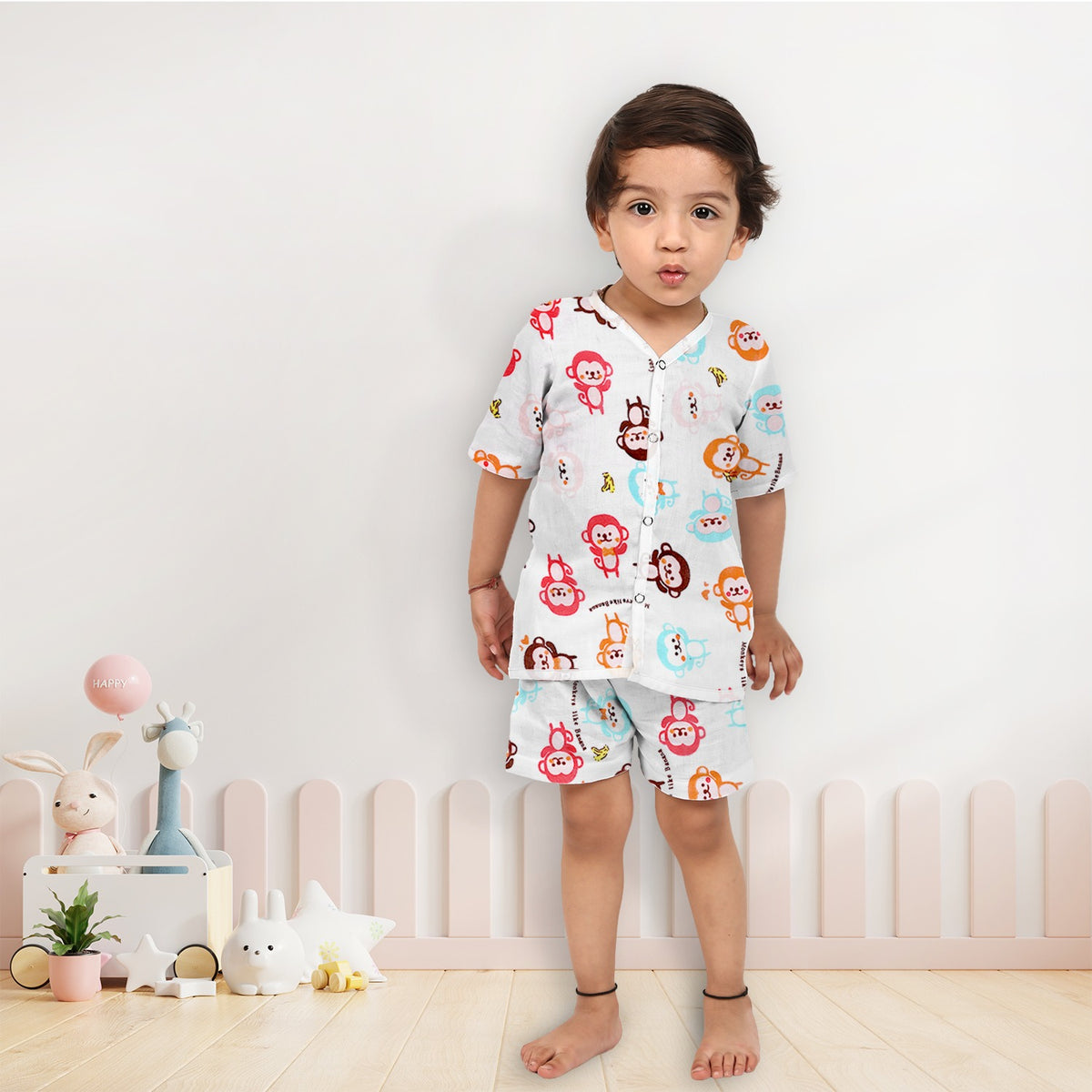 Kids Organic Cotton Muslin Co-Ord Set | Shirt & Shorts | Monkey