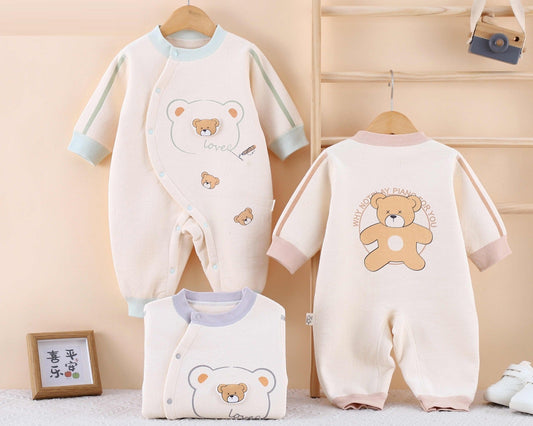 Organic Cotton Unisex Warm Baby Full Length Winter Romper | Winter Body Suit | Teddy Love | Pack of 1