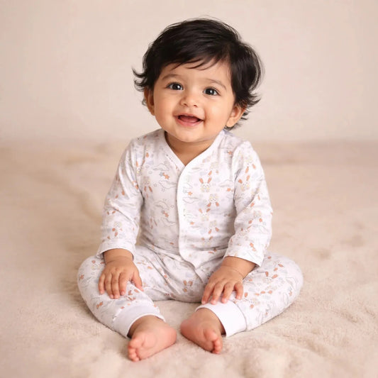 Organic Cotton Full Sleeve Baby Co-Ord Set | Soft Baby Shirt & Pant Set | Breathable Nightsuit / Sleepsuit for Infants & Toddlers | Bunny | Set of 1
