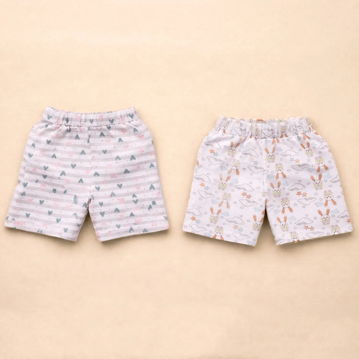 Organic Cotton Kids Shorts | Soft & Breathable Half Pants for Baby | Little Heart & Bunny | Pack of 2