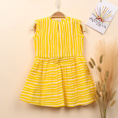 Baby Girl Organic Cotton Sleeveless Frock | Yellow Stripe