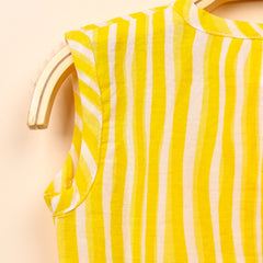 Baby Girl Organic Cotton Sleeveless Frock | Yellow Stripe