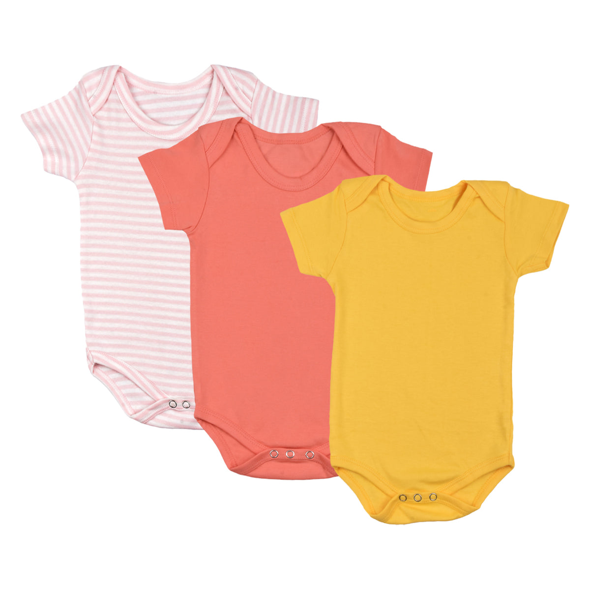 Baby Soft Organic cotton Unisex  Onesie/BodySuit - Yellow, Peach & Pink Striped - Pack of 3