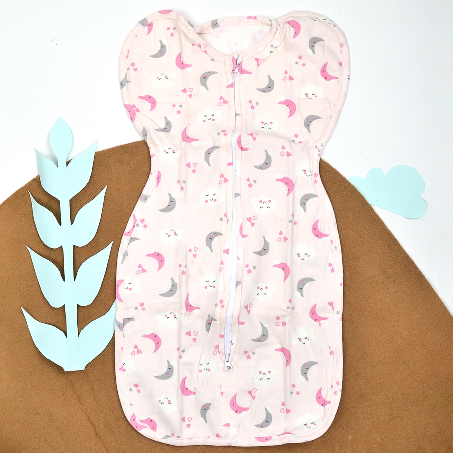 Newborn Baby 100 Cotton Zipper Swaddling Sack, 03 Months, Moon Moms