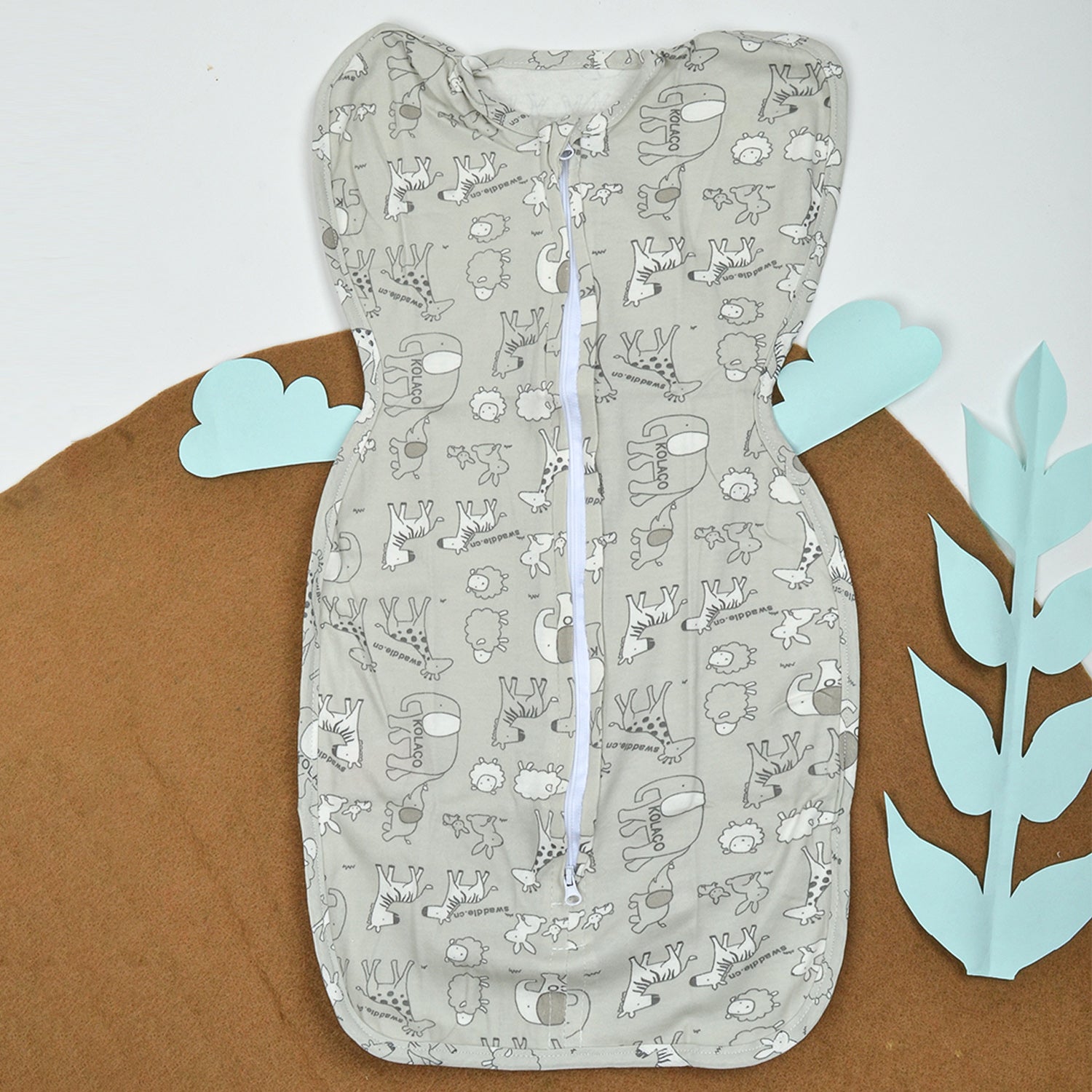 Newborn Baby 100% Cotton Zipper Swaddling Sack, 0-3 Months,  Grey Jungle