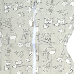 Newborn Baby 100% Cotton Zipper Swaddling Sack, 0-3 Months,  Grey Jungle