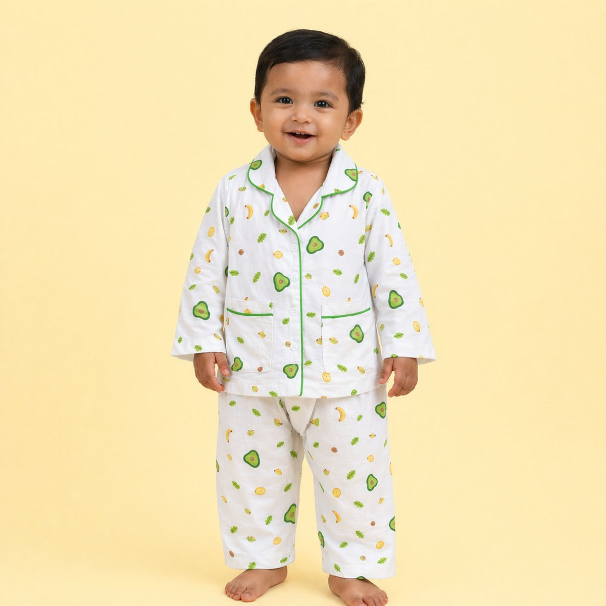 Organic Cotton Kids Night Suit | Full Sleeves Sleepwear | Avocado