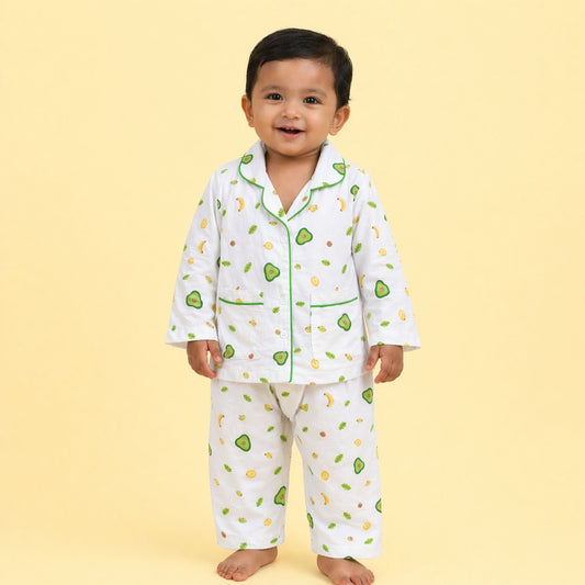 Organic Cotton Kids Night Suit | Full Sleeves Sleepwear | Avocado
