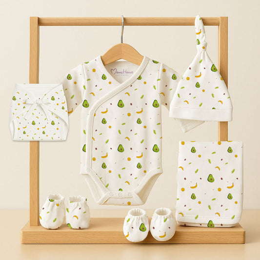 Organic Cotton Baby Clothing Set |  Baby Essential Clothes For Boys & Girls | Baby Shower Gift Hamper | 0-6 Months | Avocado | Pack of 6