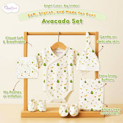 Organic Cotton Baby Clothing Set |  Baby Essential Clothes For Boys & Girls | Baby Shower Gift Hamper | 0-6 Months | Avocado | Pack of 6