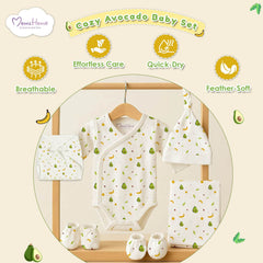Organic Cotton Premature Baby Clothing Set | Preemie Baby Essential Clothes for Boys & Girls | Baby Shower Gift Hamper | Avocado | Pack of 6