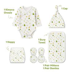 Organic Cotton Baby Clothing Set |  Baby Essential Clothes For Boys & Girls | Baby Shower Gift Hamper | 0-6 Months | Avocado | Pack of 6
