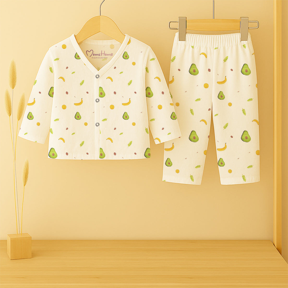 Organic Cotton Full Sleeve Baby Co-Ord Set | Soft Baby Shirt & Pant Set | Breathable Nightsuit / Sleepsuit for Infants & Toddlers | Avocado | Set of 1