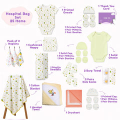 Hospital Kit for Newborn baby | New Born Baby Home Coming Outfit | Organic Cotton Gift Set | 0-6 Months | 25 Items | Avocado