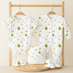 Baby Home Coming Outfit Set | Baby Shower Gift Hamper | Baby Essential Clothes Set | Avocado | 0-6 Months | Pack of 5