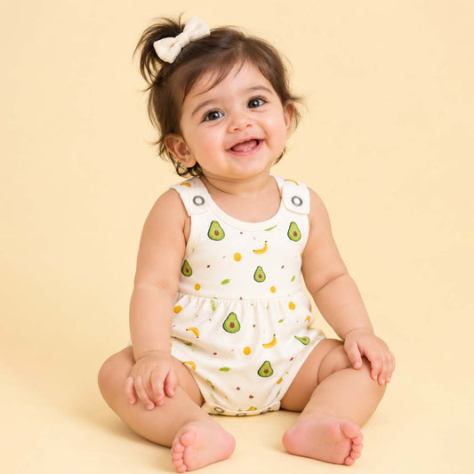 Girls Frock Style Onesie | Stylish Organic Cotton Baby Dress Bodysuit for Newborn & Infant Girls | Snap Button Romper for Babies | 0-6 Months | Pack of 1