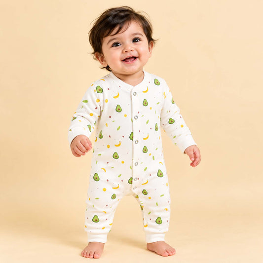 Organic Cotton New Born Baby Full Body Romper | New Born Baby Clothing | Avocado | 0-12 Months | Pack of 1