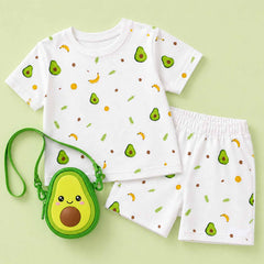 Organic Cotton Baby T-Shirt Shorts with Sling Bag | Baby Essentials Clothing Set | Baby Shower Gift Set | Avocado | Pack of 3
