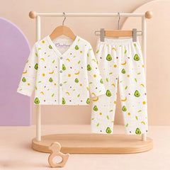 Organic Cotton Full Sleeve Baby Co-Ord Set | Soft Baby Shirt & Pant Set | Breathable Nightsuit / Sleepsuit for Infants & Toddlers | Avocado | Set of 1
