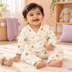 Organic Cotton Full Sleeve Baby Co-Ord Set | Soft Baby Shirt & Pant Set | Breathable Nightsuit / Sleepsuit for Infants & Toddlers | Avocado | Set of 1
