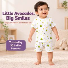 T-Shirt & Shorts Co-ord Set for Kids | Elegant & Comfortable Summer Wear | Organic Cotton Clothing Set | Avocado | Pack of 1