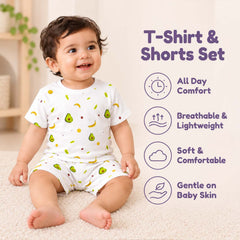 T-Shirt & Shorts Co-ord Set for Kids | Elegant & Comfortable Summer Wear | Organic Cotton Clothing Set | Avocado | Pack of 1