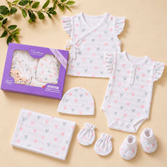 Organic Cotton Newborn Baby Clothing Set | Baby Shower Gift Hamper | 0-3 Months | Pack of 6