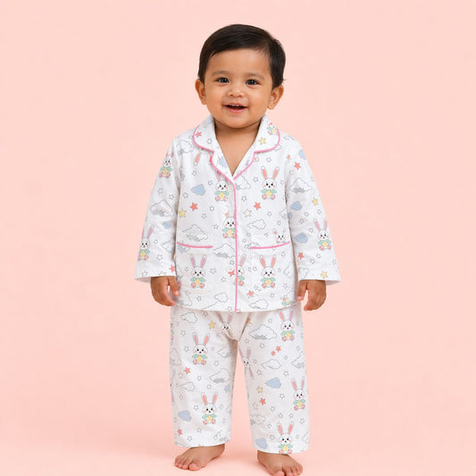 Organic Cotton Kids Night Suit | Full Sleeves Sleepwear | Bunny