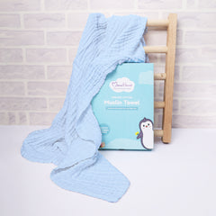 Baby Super Soft Absorbent Muslin 6 Layer wash Towel-100X100 CM-(0-3 Years)- Blue