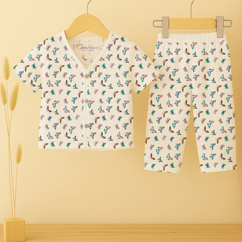 Babyhug Sleeveless Jhabla & Full Length Pajama Set With Elephant Print - Blue