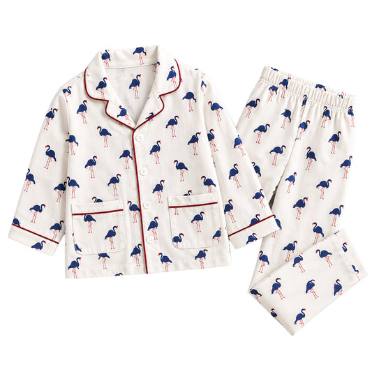 Organic Cotton Unisex Kids Pajama Set Combo | Night Suit | Sleepwear | Blue  Flamingo