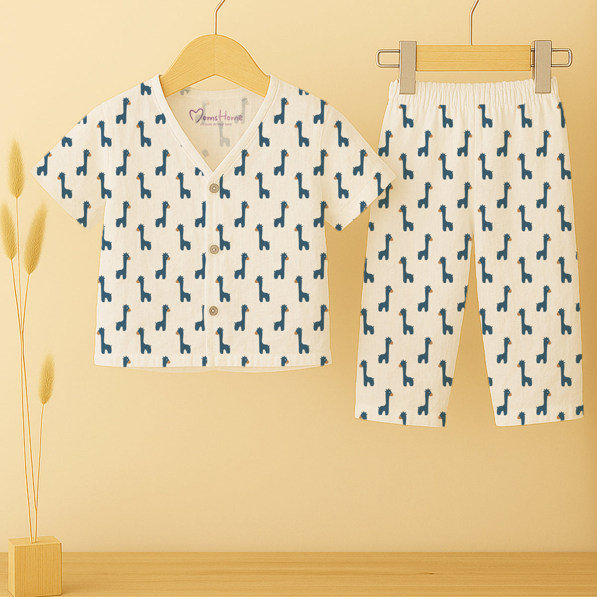 Organic Cotton Muslin Jhabla and Pant Set | Muslin Clothing For Newborn Babies | Half Sleeve Baby Jabla and  Bay Pajama Co-Ord Set | Giraffe | Set of 1