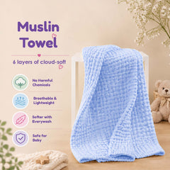Baby Super Soft Absorbent Muslin 6 Layer wash Towel | 100X100 CM | 0-3 Years | Pack of 1