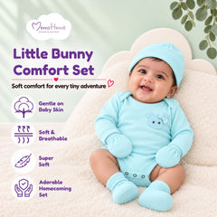 Organic Cotton Baby Full Sleeve Onesie with Cap, Mitten & Booties Set | Newborn Baby Clothing Set | Baby Shower Gift | 0-3 Months | Pack of 4
