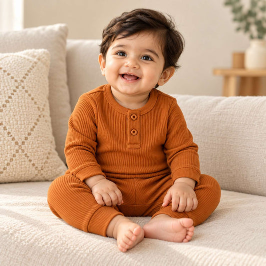 Ribbed Organic Cotton Co-ord Set For Newborn, Infant & Toddler Baby | Soft & Breathable Baby Outfit | Baby Dress | 0-12 Months