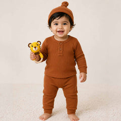 Ribbed Organic Cotton Co-ord Set With Cap & Toy Baby Gift Hamper | Soft & Breathable Baby Outfit | Baby Dress | Pack of 4